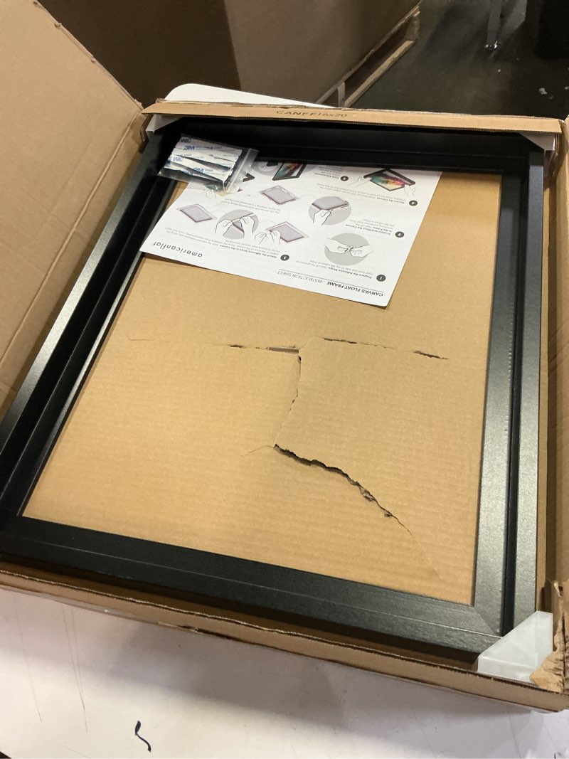 Condition photo showing Good Condition for Americanflat 16x20 Canvas Floating Frame with Adhesive Strips Included - Vertical and Horizontal Floating Frame for Artwork - Canvas Frames for Wall Display - Black Black 16X20