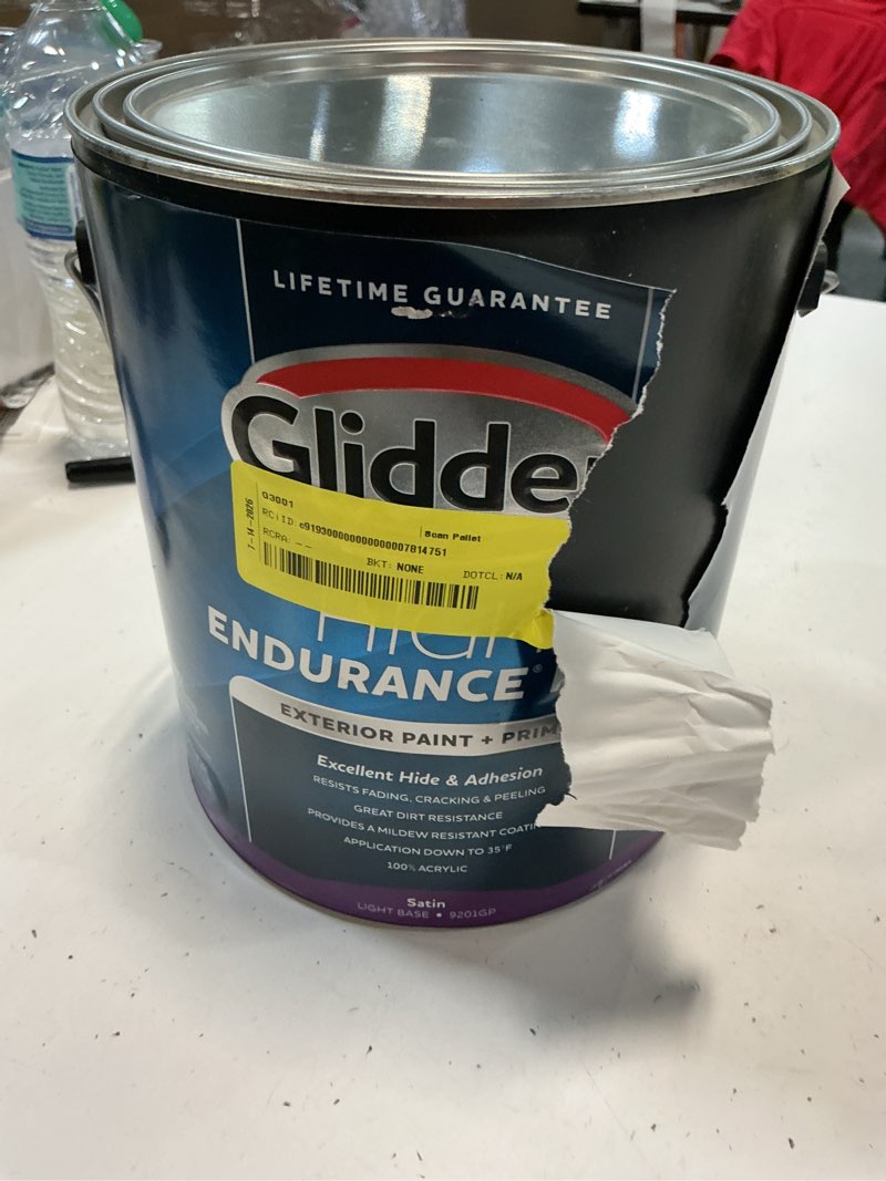 Condition photo showing New/Like New for glidden exterior paint and primer, smoke grey / gray,  satin