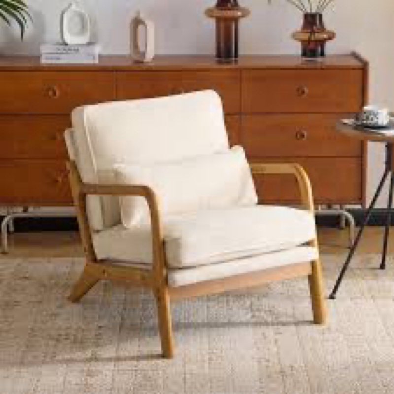 Karl home Mid Century Modern Accent Chair with Lumbar Pillow & Oak Arms – Plush Chenille Living Room