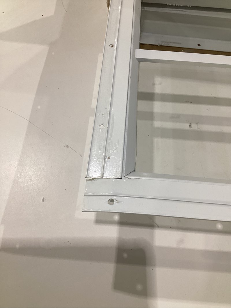 Condition photo showing As Is for neatiease 2 pack shed windows, 24" x 24" flush mount window with tempered glass and fiberglass screen for shed, chicken coop, playhouse, household, garage 24"x24" white