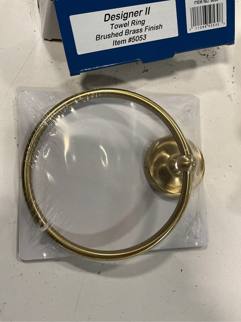 Condition photo showing Good Condition for Gatco 5053 Designer II Towel Ring, Brushed Brass/Wall Mounted 6.50\" Hand, Face Towel Ring for Bathroom