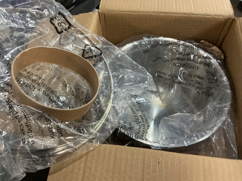 Condition photo showing As Is for Item Descriptions Amazon Basics Stainless Steel Induction Compatible Stock Pot with Glass Lid, Oven Safe, Dishwasher Safe, Sturdy, 8 Quart, Silver