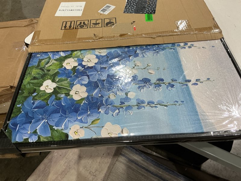 Condition photo showing Good Condition for xlsjerst sailboat wall art - blue canvas abstract painting textured picture artwork vintage nautical flower painting coastal modern print 20"x40" frame for living room bedroom office home decoration blue and white 40 x 20 inches