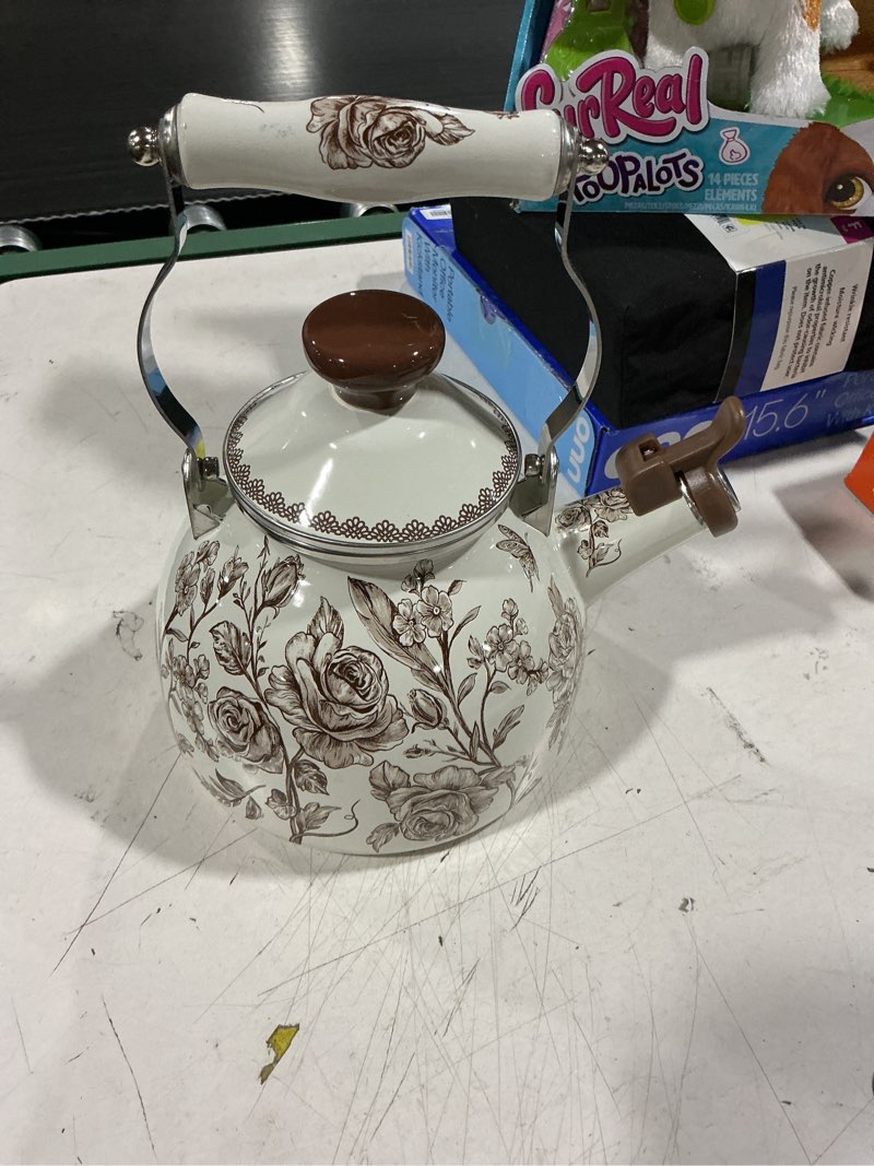 Condition photo showing As Is for pioneer woman agatha - enameled steel teapot 