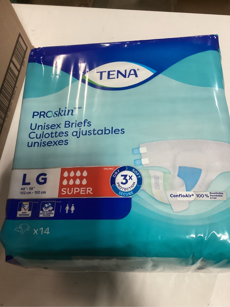 Condition photo showing New/Like New for tena proskin unisex adult diapers with tabs, maximum absorbency, large, 14 ct large 14