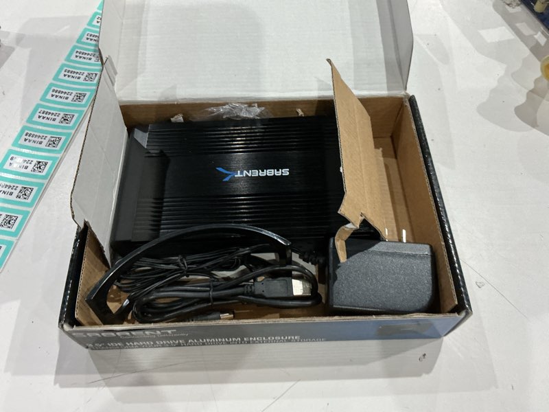 Condition photo showing As Is for sabrent 5.25" & 3.5" usb 2.0 aluminum hard drive enclosure