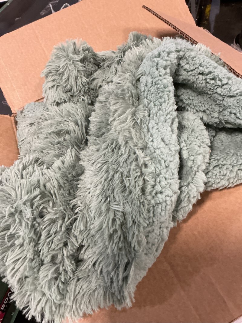 Condition photo showing As Is for Bedsure GentleSoft Fluffy Sage Green Throw Blanket, Sage Green Decor for Room, Soft Cozy Fuzzy Plush Minky Thick Warm Sherpa Fleece Faux Fur Throw Blanket for Couch, Decorative Spring Gifts, 50x60 12- Sage Green Throw (50" x 60")