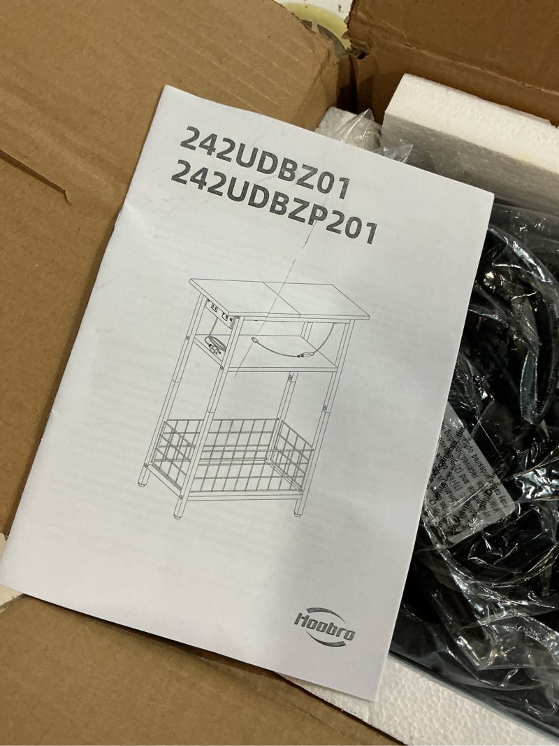 Condition photo showing New/Like New for hoobro narrow side table with charging station and led light, small end table with storage, skinny nightstand with usb port, slim bedside table for small spaces, living room, black bb242udbz01 1 black