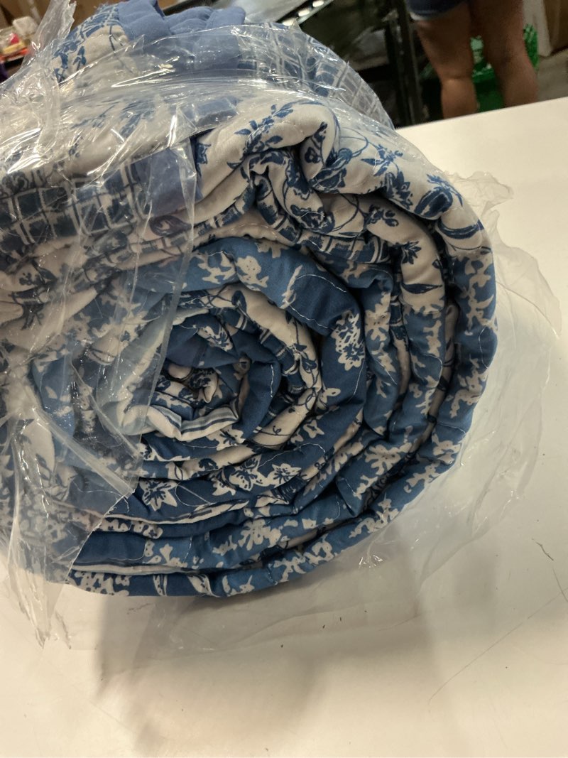 Condition photo showing Good Condition for mybedsoul blue boho quilt set king size,3 pieces plaid floral bedspread coverlet set for all season,patchwork reversible bedding set king 90"x104" king blue
