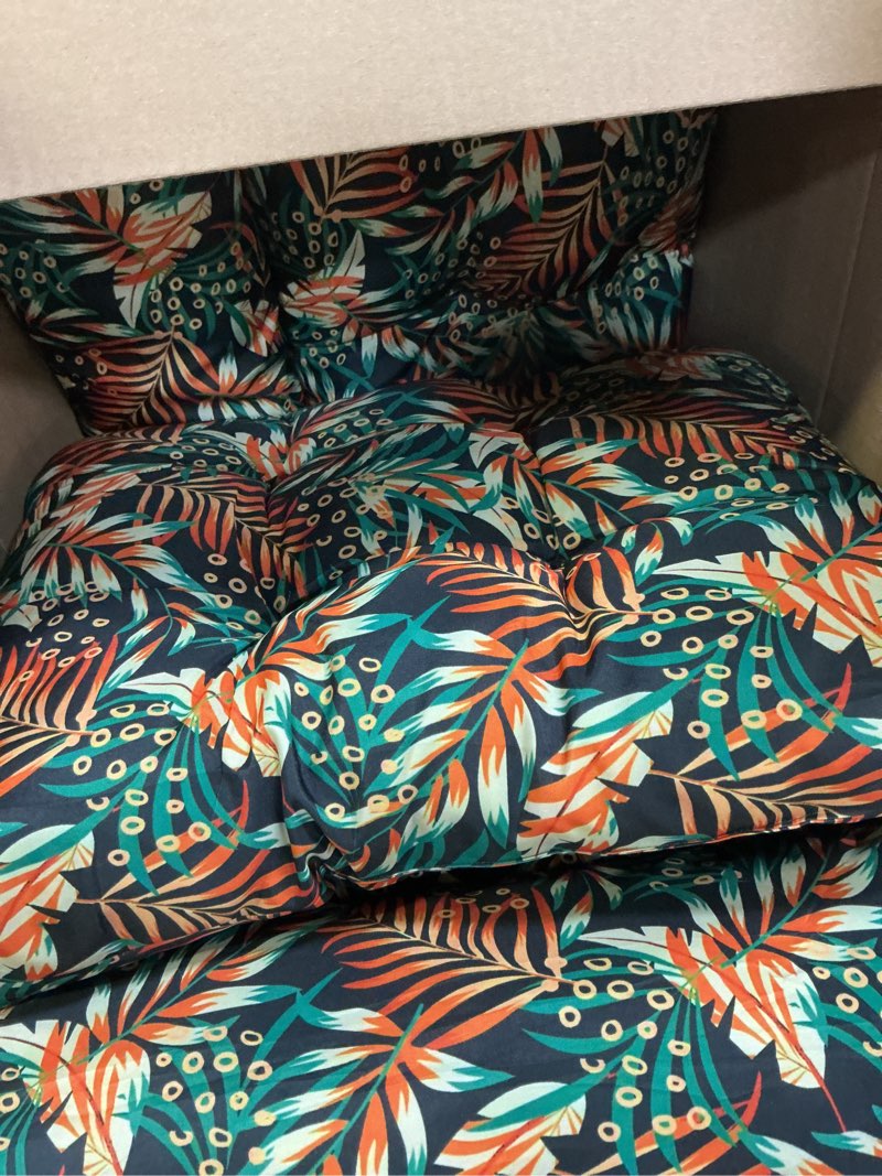 Condition photo showing Good Condition for barydat 4 pcs tufted high back chair cushion indoor outdoor seat and back cushions palm leaves tropical plants lawn rocking chair pads with ties for adirondack patio garden (simple style)