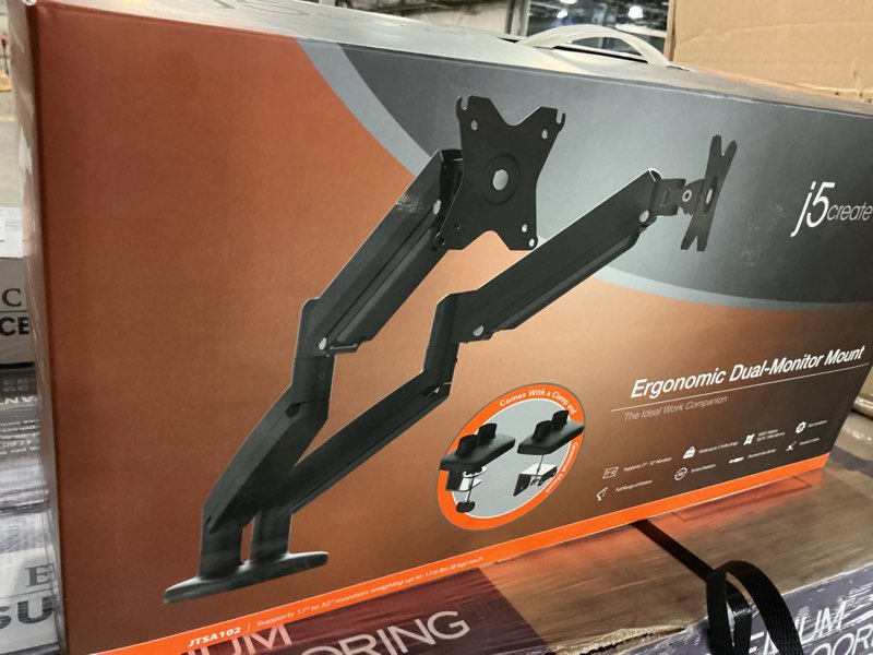 Condition photo showing New/Like New for j5create ergonomic dual monitor mount, jtsa102