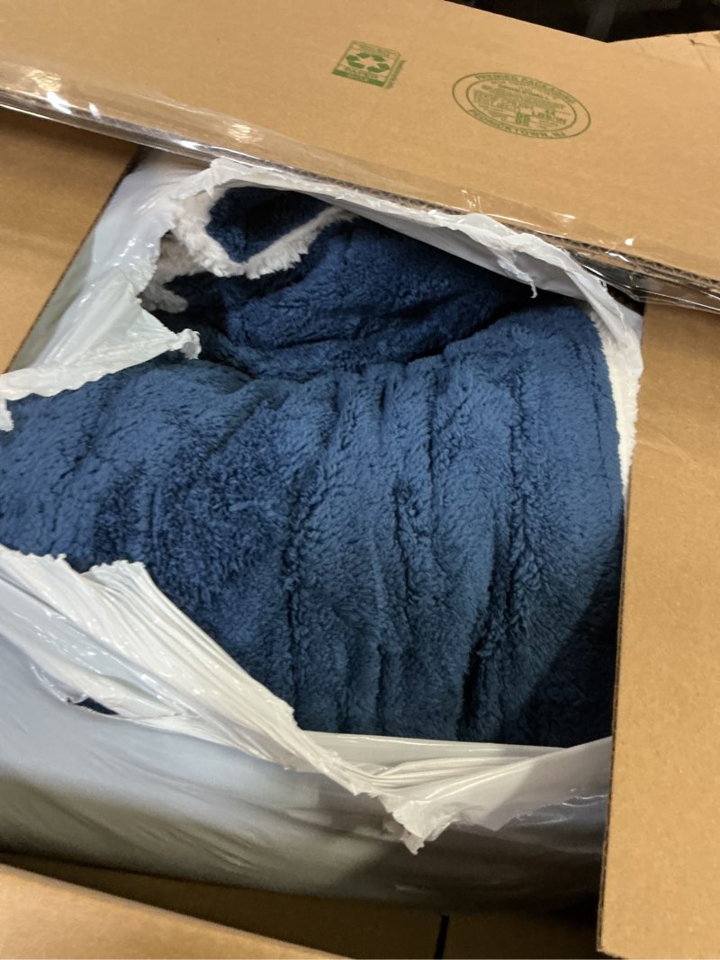 Condition photo showing As Is for BEDELITE Fluffy Queen Comforter Set - Super Soft Sherpa Navy Comforter for Queen Size Bed, Luxury Warm Bedding Set for Winter, Fuzzy Bed Set 3 Pieces (1 Comforter, 2 Pillowcases) Navy Blue Queen