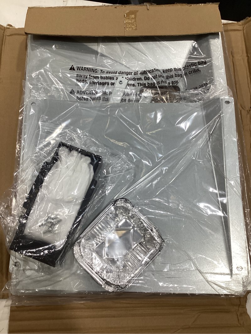 Condition photo showing As Is for universal grease tray with catch pan for nexgrill 720-0888s 720-0888, charbroil, dynaglo, kenmore, bhg, grill master, backyard, uniflame, expert gas grill, drip pan for 3/4/5/6 burner gas grill models