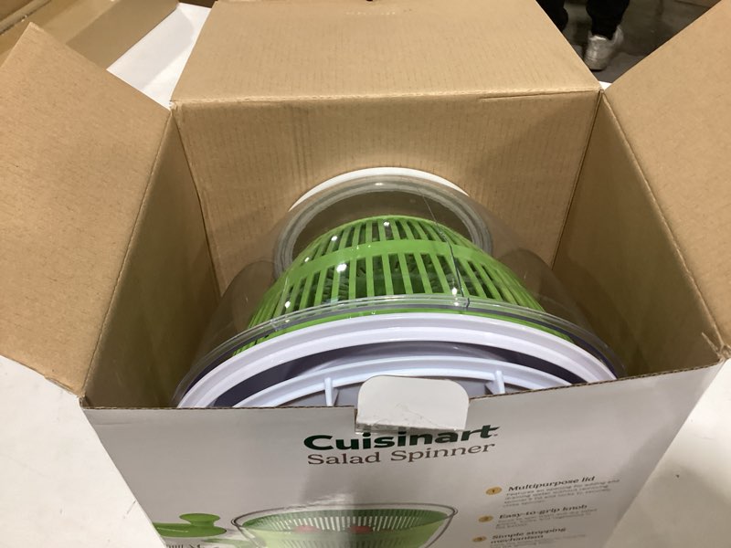 Condition photo showing As Is for cuisinart large spin stop salad spinner- wash, spin & dry salad greens, fruits & vegetables, 5qt, ctg-00-sas1 5 qt-new