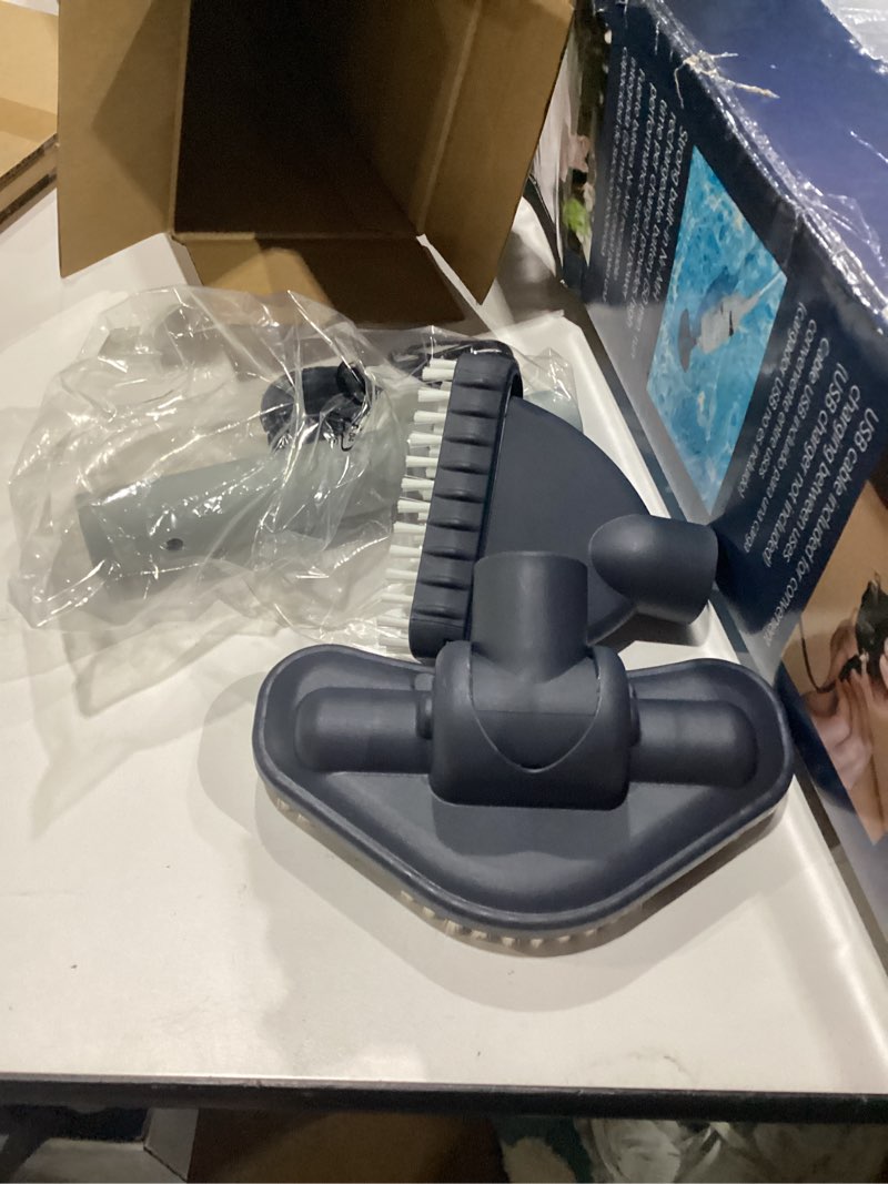 Condition photo showing As Is for incomplete intex handheld pool vacuum cleaner rechargeable 94 inch telescoping shaft and 2 interchangeable brush heads for above ground swimming pool and spa
