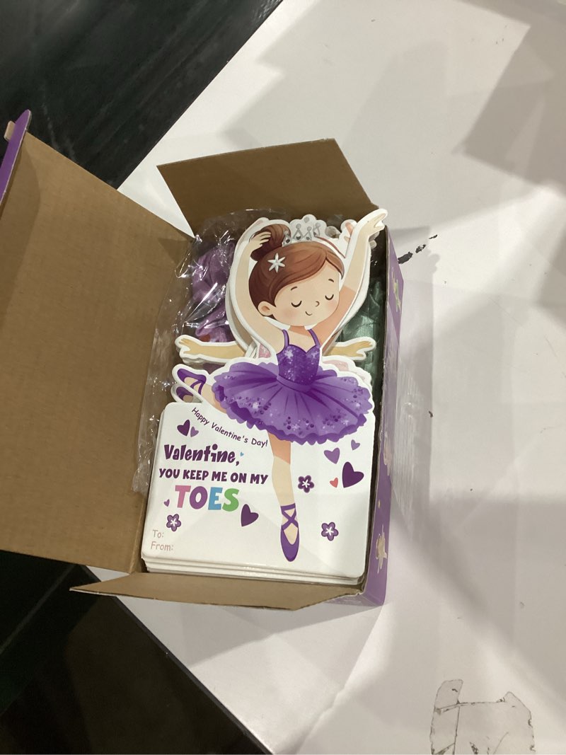 Condition photo showing As Is for Valentines Day Cards for Kids School - 24 Pack Dance Valentines Cards with Hair Scrunchies, Ballet Valentine for Class Party Favors, Girls Valentine Gifts for Daycare Preschool Classroom Exchange