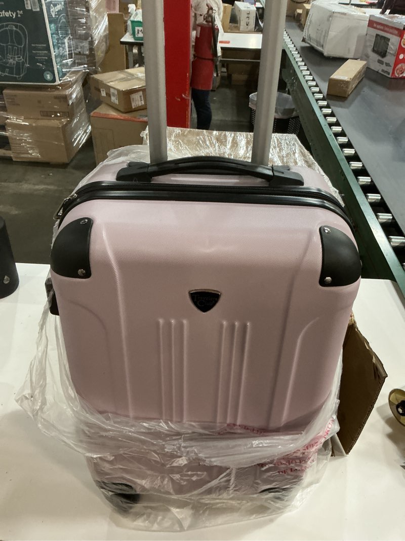 Condition photo showing As Is for Travelers Club Chicago Hardside - Expandable Spinner Suitcase, Lilac, 20-inch Carry-on Luggage (telescopic handle stuck in up position)
