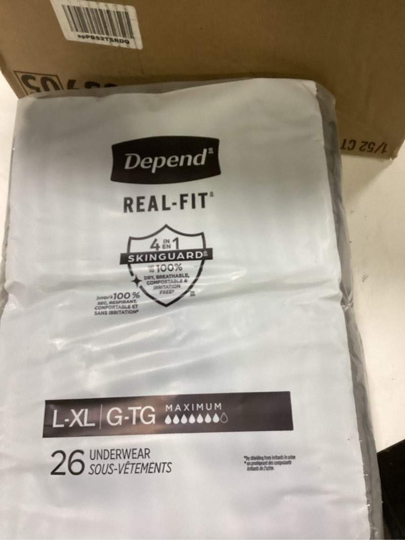 Condition photo showing Good Condition for Depend Fresh Protection Adult Diapers, Incontinence Underwear for Men, Disposable, Maximum, Extra-Large, Grey, 26 x 2 Count, Packaging May Vary X-Large 