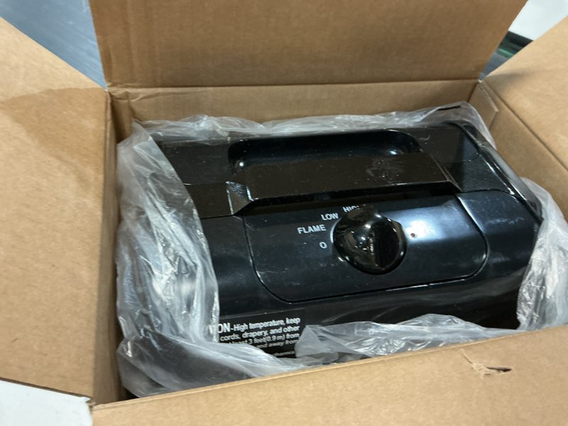 Condition photo showing As Is for Comfort Zone Electric Mini Fireplace Space Heater with Realistic 3D Flame, Stay-Cool Body, Carry Handle, Overheat Sensor, and Safety Tip-Over Switch, Ideal for Home, Bedroom, & Office, 1,200W, CZFP1BK