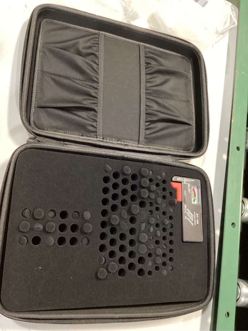 Condition photo showing As Is for vevor battery organizer storage box, battery case bag with tester bt-168, waterproof batteries organizer storage case with zipper, holds 167 batteries aa aaa c d 9v button, black (box only)