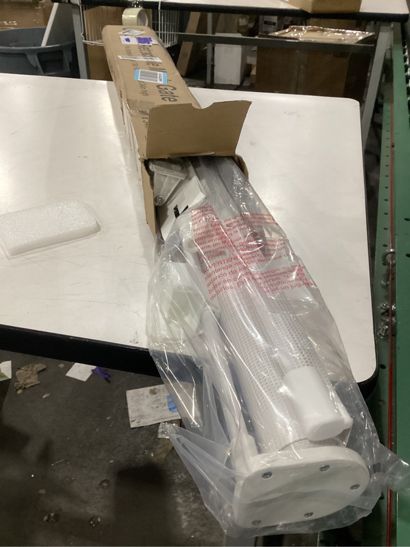 Condition photo showing Good Condition for Retractable Baby Gate for Stairs, 55" Wide Mesh Dog Gate Indoor, 34" Tall Child Gate for Doorways, Hallways, Deck, Indoor Outdoor Pet Baby Safety Essentials for Home, White White 34" Tall x 55" Wide