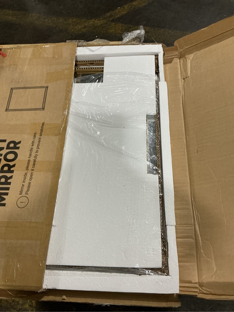 Condition photo showing Good Condition for Keonjin Gold Vintage Mirror 30 x 36 Inch, Antique Mirrors Rectangle, Traditional Brass Mantel Decoration, Baroque Style Wall Decor for Hallway, Fireplace, Entryway, Living Room, Anti-Rust, Waterproof Antique Brass 36"L x 30"W