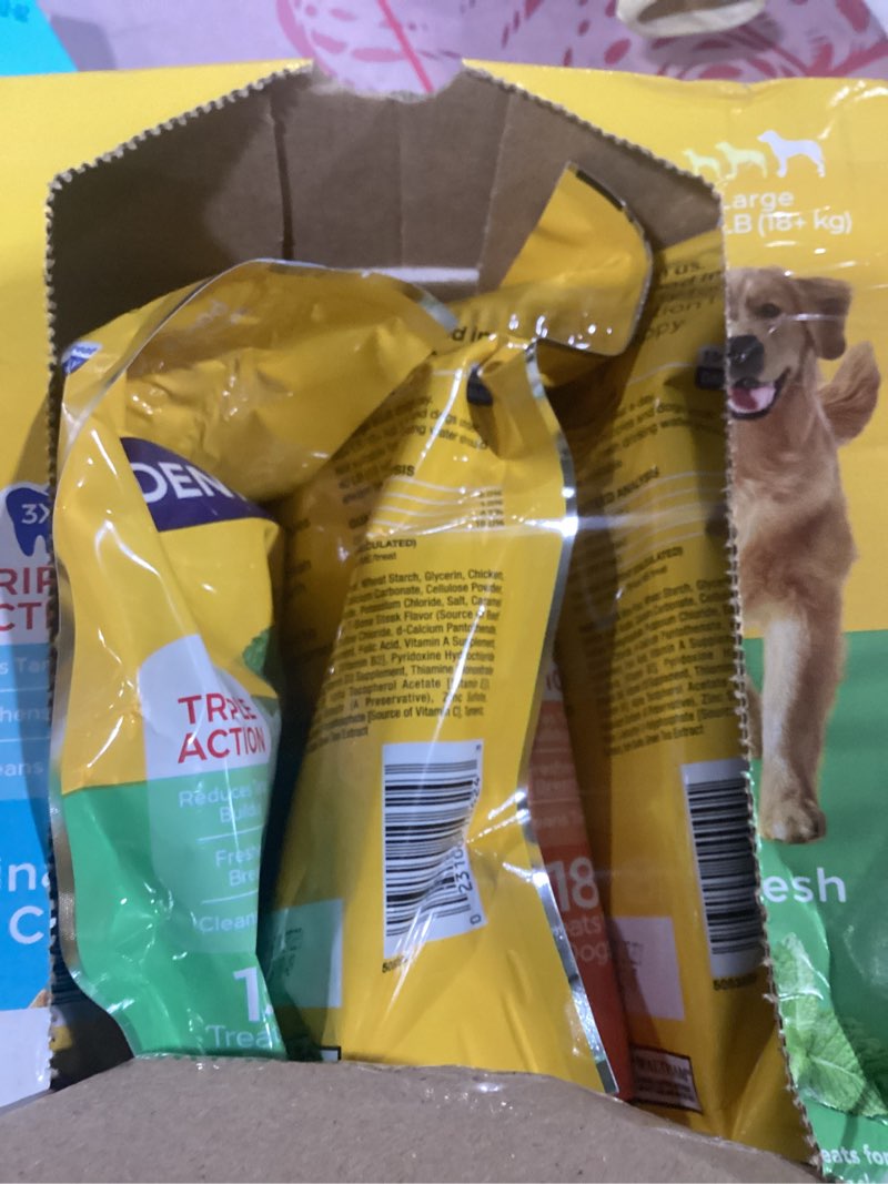 Condition photo showing New/Like New for pedigree dentastix chicken, beef, and fresh peppermint flavor large breed adult dental dog treats - 2.73lbs