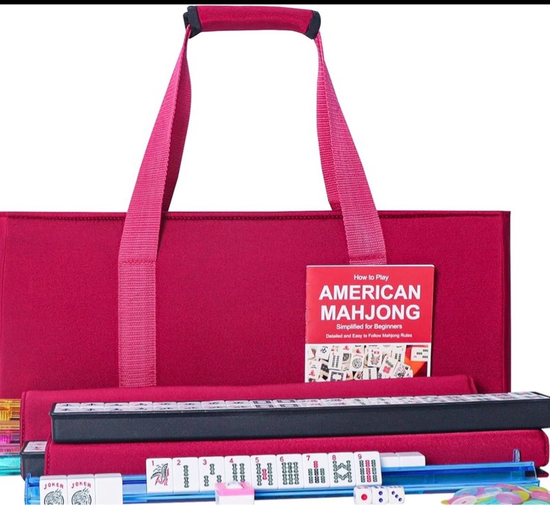 ZGME American Mahjong Set,166 White Tiles with Red Bag and Accessories,4 All-in-One Mahjong Racks with Pushers,Complete Western Mahjong Set