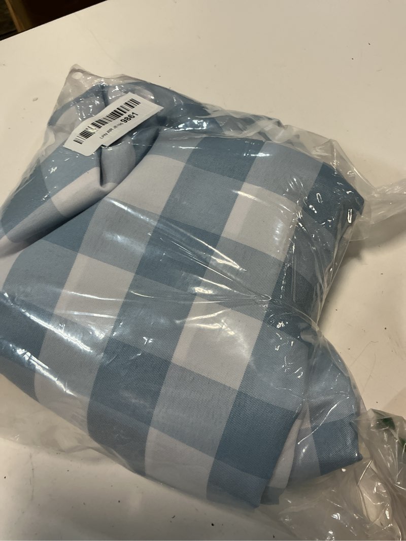 Condition photo showing Good Condition for checkered tablecloth rectangle, 2 pack gingham table cloths waterproof wrinkle free buffalo plaid table covers washable for dining, parties & outdoor picnic(light blue and white, 60"×102") light blue and white 60“×102”, 2 pack