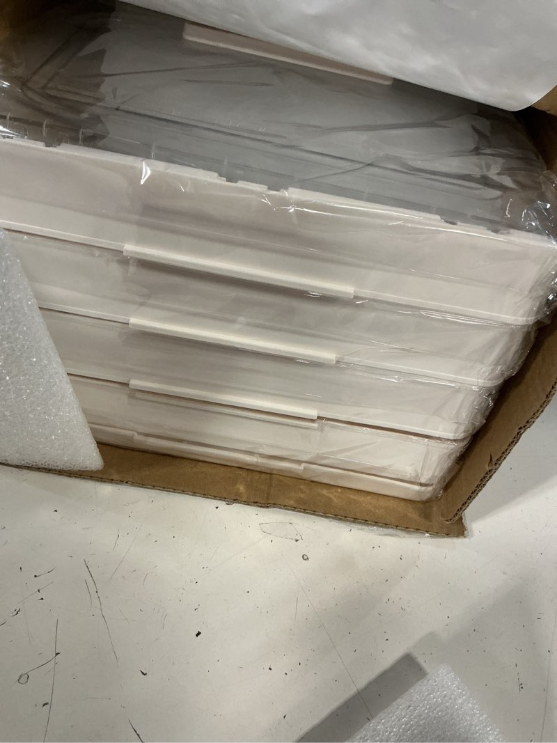 Condition photo showing Good Condition for kmiectse clear storage bins with lids - 4 tier plastic bins with wheels, stackable storage bin, closet organizers box for bedroom, living room, 23 qt folding box with magnetic door