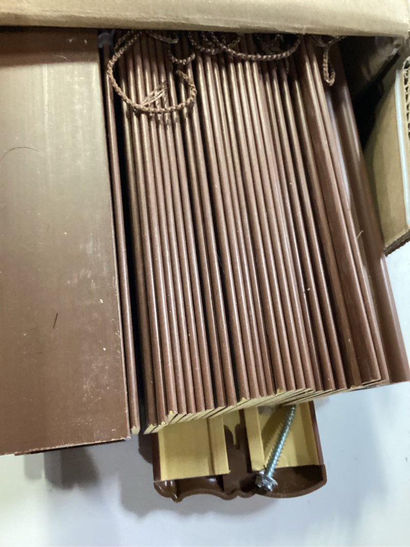 Condition photo showing Good Condition for DEZ FURNISHINGS Cordless 2" Faux Wood Blind, 23" W x 48" H, Dark Oak
