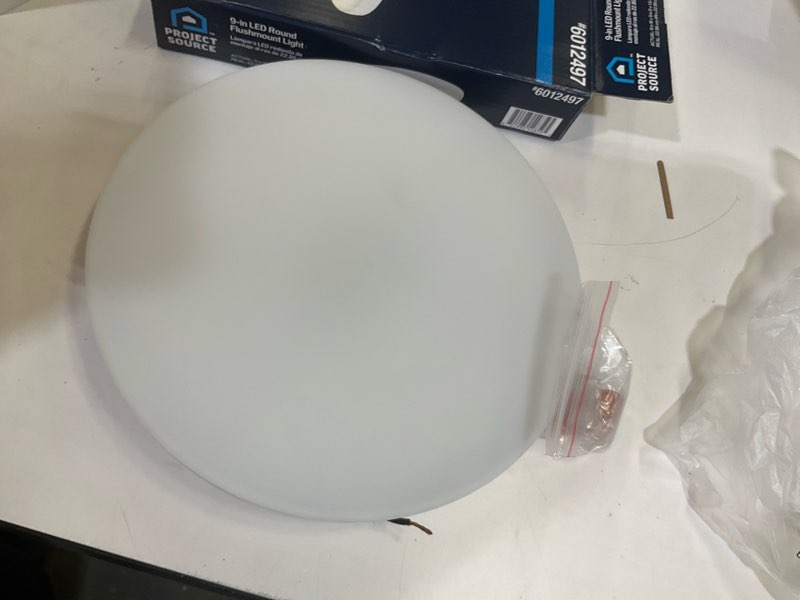 Condition photo showing As Is for project source 1 -light 9-in matte white integrated led flush mount light