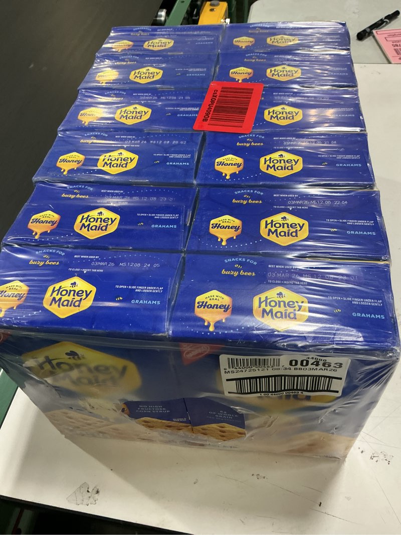 Condition photo showing New/Like New for Best by:03/mar/26) NABISCO HONEY MAID GRAHAM CRACKERS 1X14.4 OZ pack of 12
