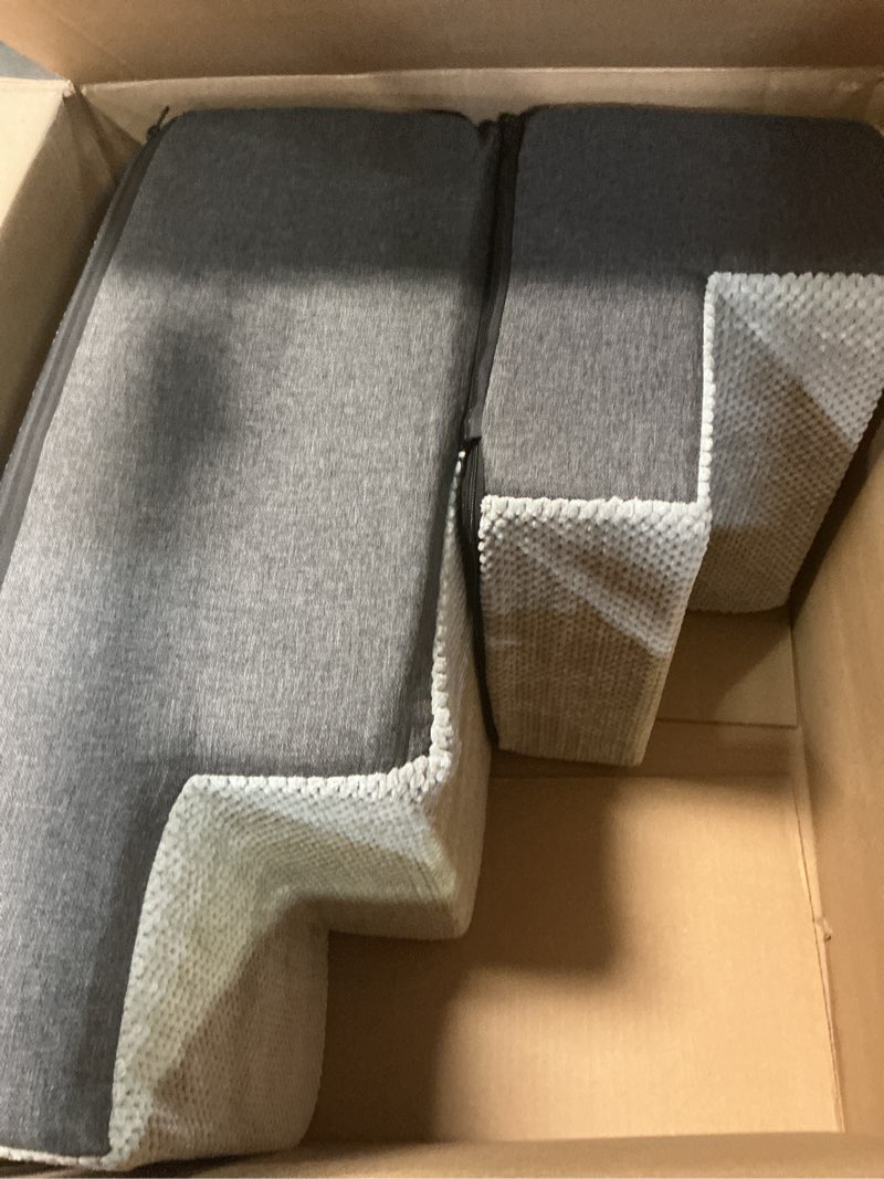 Condition photo showing Good Condition for dog stairs for couch sofa and bed, 4-step foam pet stairs 18 inch h, dog steps for small dogs cats puppies, high-density foam pet ladder with washable cover non-slip bottom, gray 4-steps gray