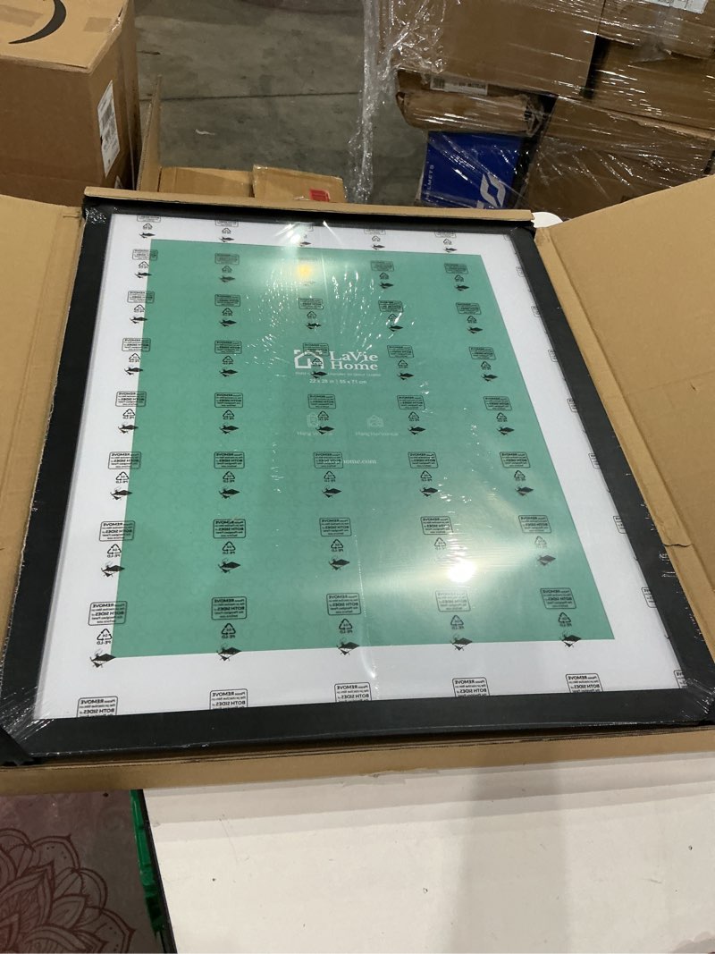 Condition photo showing New/Like New for lavie home 22x28 picture frame black poster frame,display pictures 18x24 with mat or 22x28 without mat, stable and sturdy frame and polished plexiglass, horizontal and vertical format of the walls 22x28 black