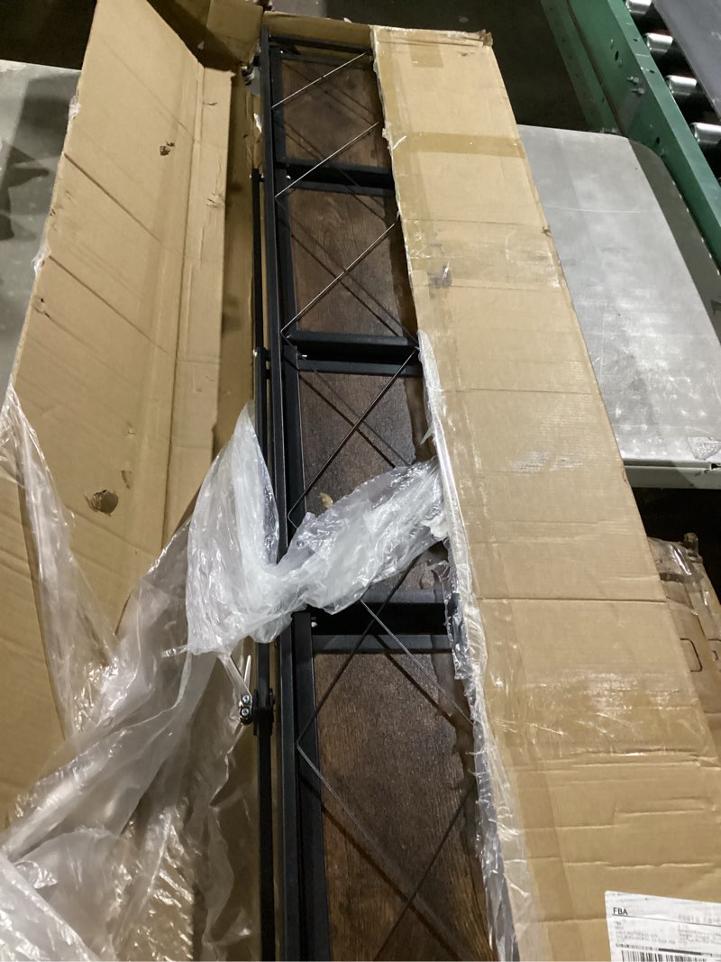 Condition photo showing As Is for 5 tier folding shelf with wheels, wood and metal bookshelf, no assembly foldable storage shelves, vintage storage rack for living room, bedroom, and home office brown wooden 5 tiers