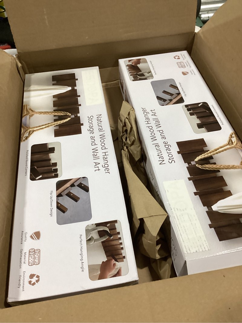 Condition photo showing Good Condition for Wood Coat Rack Wall Mount, Coat Hooks Hanger Wall Mounted, Heavy Duty Wall Coat Rack with 6 Hooks for Hanging Coats/Keys/Hats/Robe&Towels/Plants/Bags, Walnut