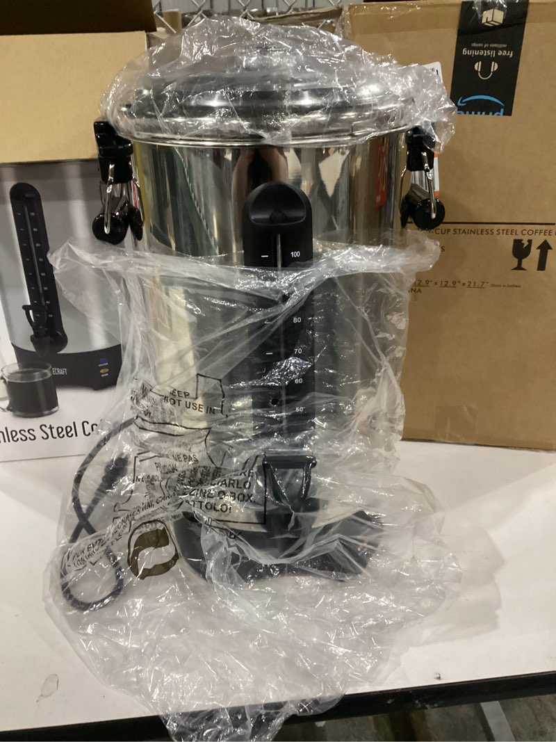 Condition photo showing Good Condition for not tested*** homecraft 100-cup coffee urn and hot beverage dispenser with dripless faucet, quick-brewing, stainless steel 100 cup