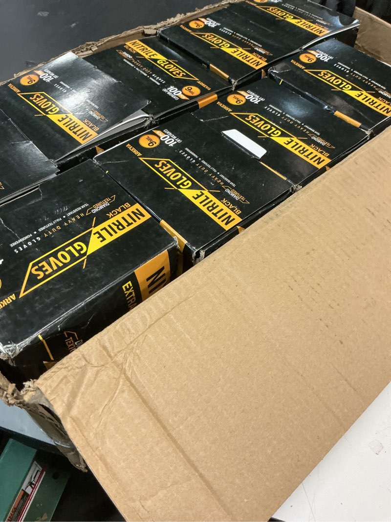 Condition photo showing Good Condition for (size:m)arkeva 9 mil black nitrile industrial disposable gloves, latex-free, raised diamond texture, tear-resistant 1000 mediumi