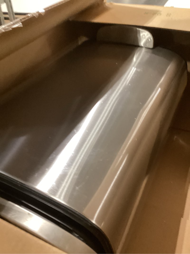 Condition photo showing Good Condition for Amazon Basics Smudge Resistant Rectangular Trash Can With Soft-Close Foot Pedal, Brushed Stainless Steel, 50 Liter/13.2 Gallon, Satin Nickel Finish, 16.7"L x 14.7"W x 25.9"H ['Satin Nickel'] ['50 Liter']