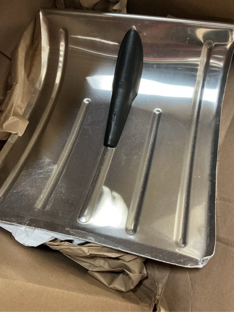 Condition photo showing As Is for vevor snow shovel for driveway, 16 in wide aluminum alloy snow shovel, non slip grip, large capacity snowplow shovels, detachable & lightweight snows removal tool for garden car camping outdoors silver shovel blade & black handle 16 inch