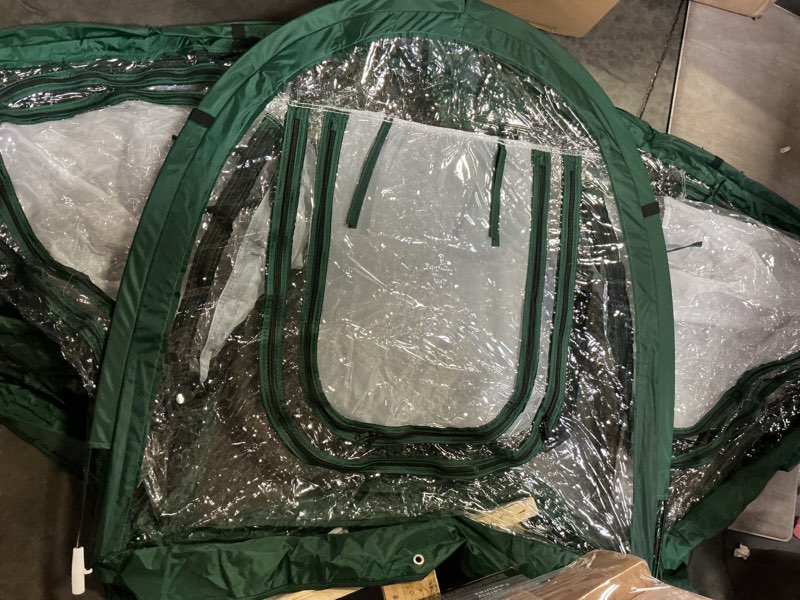 Condition photo showing As Is for Poray Pop Up Tunnel Greenhouse Garden Portable Greenhouse Gardening Flower House Plant Sunshine Room with PVC Cover for Protecting Plant from Cold Frost & Birds Insects mesh