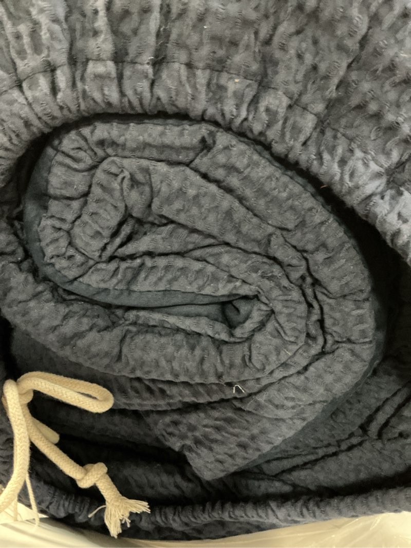 Condition photo showing As Is for Levtex Home Cloud Waffle Full/Queen Comforter Set (90x94in) with 2 Pillow Shams (26x20in) - Solid Waffle Cotton Texture - Navy - 100% Cotton Full/Queen Size Comforter Set - Soft, Pre-Washed Full/Queen Comforter Navy