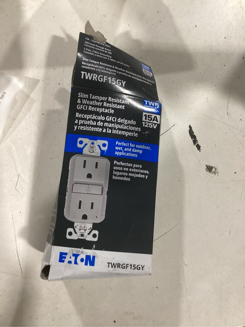 Condition photo showing Good Condition for eaton 15-amp 125-volt tamper resistant weather resistant gfci residential decorator outlet, gray