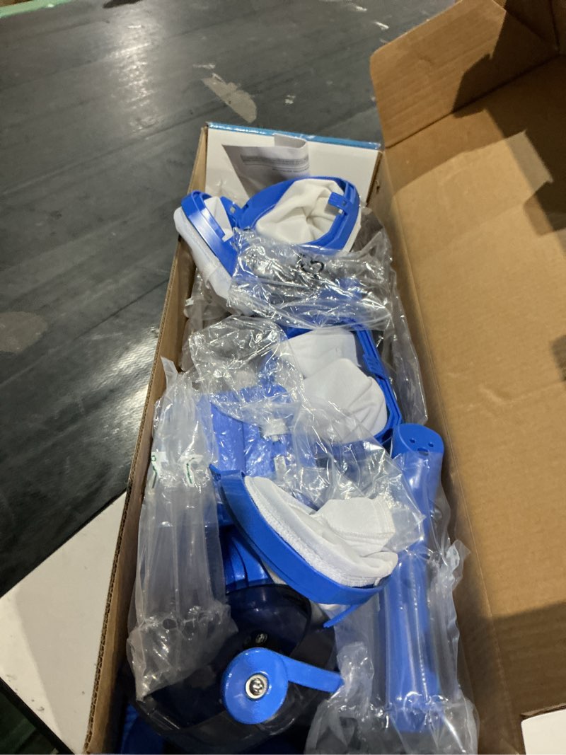 Condition photo showing As Is for cordless pool vacuum with telescopic pole, 18.5 gpm powerful suction, 1.5h supercharge technology, handheld pool vacuum cleaner for above ground/inground pools, hot tubs, blue
