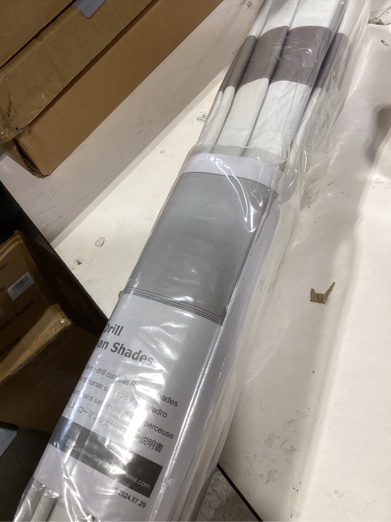 Condition photo showing Good Condition for lazblinds no tools no drill cordless roman shades for windows, blackout thermal insulated uv blocking window blinds, room darkening fabric blinds for indoor windows, 33'' w x 64'' h, white-grey white-grey (blackout) 33" w x 64" h