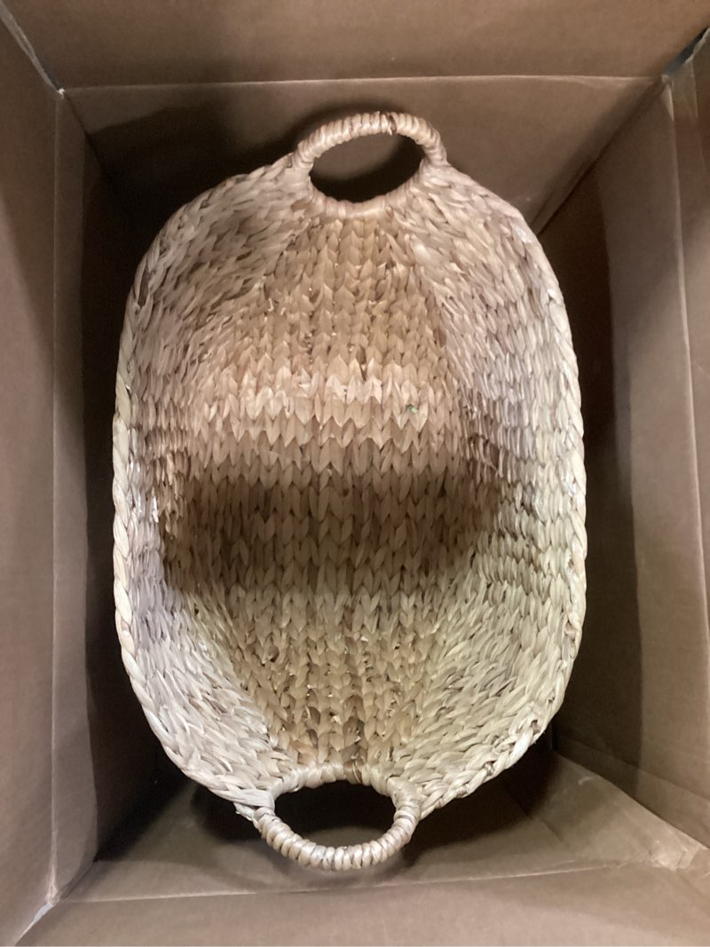 Condition photo showing Good Condition for deco 79 seagrass handmade decorative and functional storage basket large woven basket organizer with ring handles, basket for storage 20" x 18" x 19", brown 20" x 18" x 19" brown