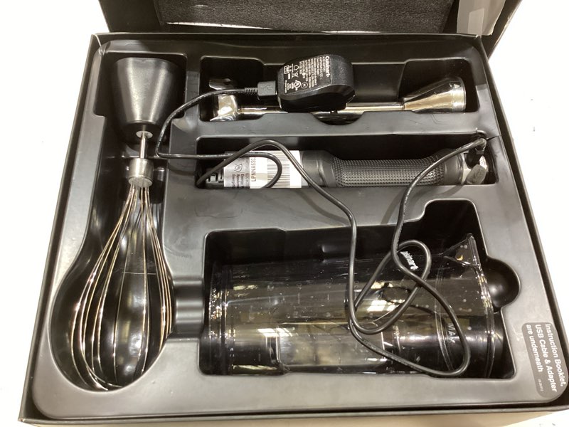 Condition photo showing As Is for cuisinart electric hand blender & mixer, evolutionx cordless rechargeable, gray/black, rhb-100,dark grey
