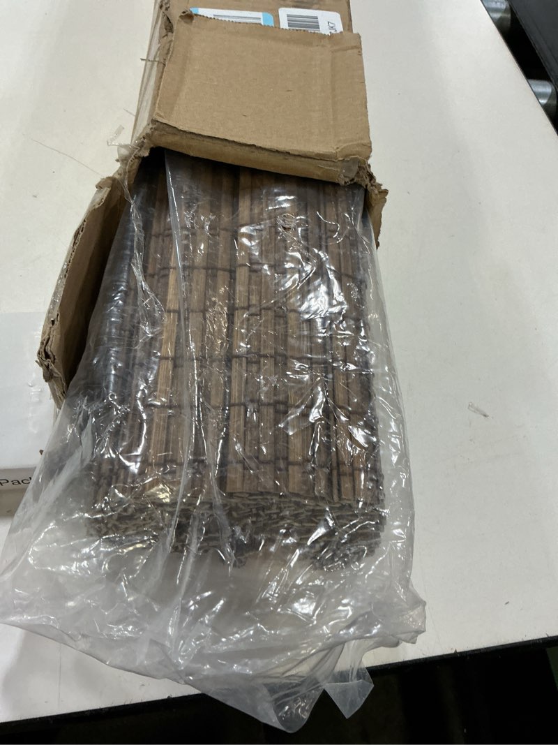 Condition photo showing New/Like New for lazblinds cordless bamboo roman shades, privacy blinds for interior windows, room darkening roll up bamboo blinds for home & patio, 42.5" w x 64" h, highfield teak pricacy - highfield teak 42.5" w x 64" h