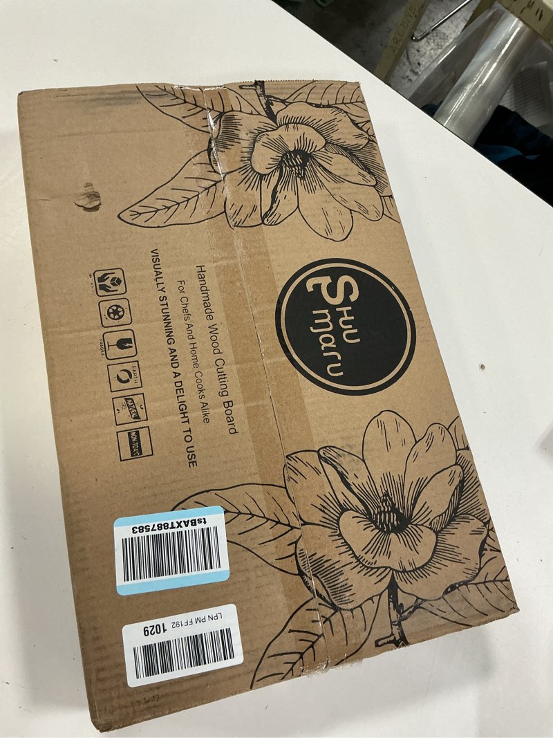 Condition photo showing New/Like New for shumaru tropical walnut end-grain wood cutting board – 19x12x2" butcher block | handmade in bali - silky-smooth, juice groove, knife?friendly, ergonomic grips & non?slip feet